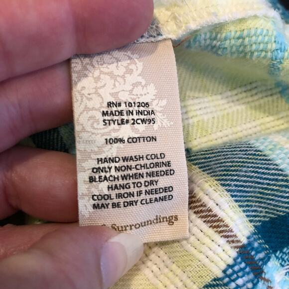 Soft Surroundings white blue yellow plaid flannel button down top size Small - Picture 8 of 15